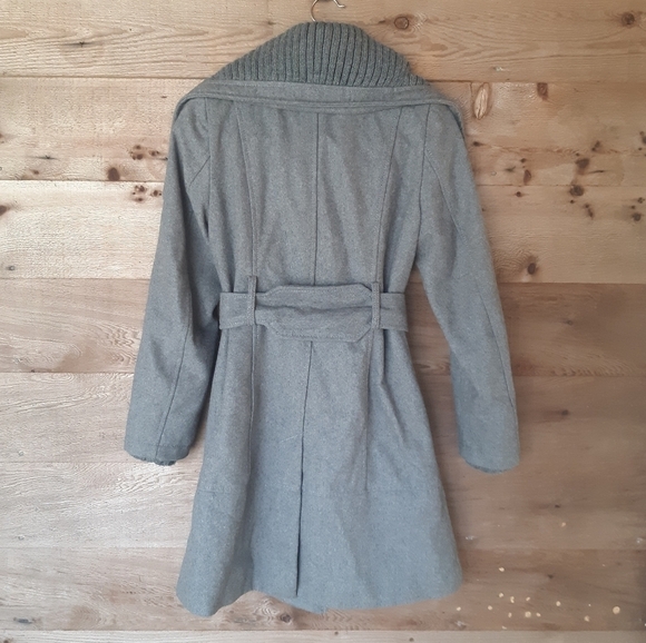 Express Rib Trimmed Wool Blend Coat Charcoal Gray - Picture 2 of 7